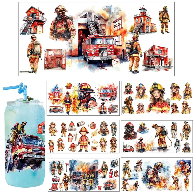 19 Style Cool Firefighter Super Hero UV Sticker Party DIY Decals 3D transfers uvdtf tumbler seal stickers 16oz uv dtf cup wraps
