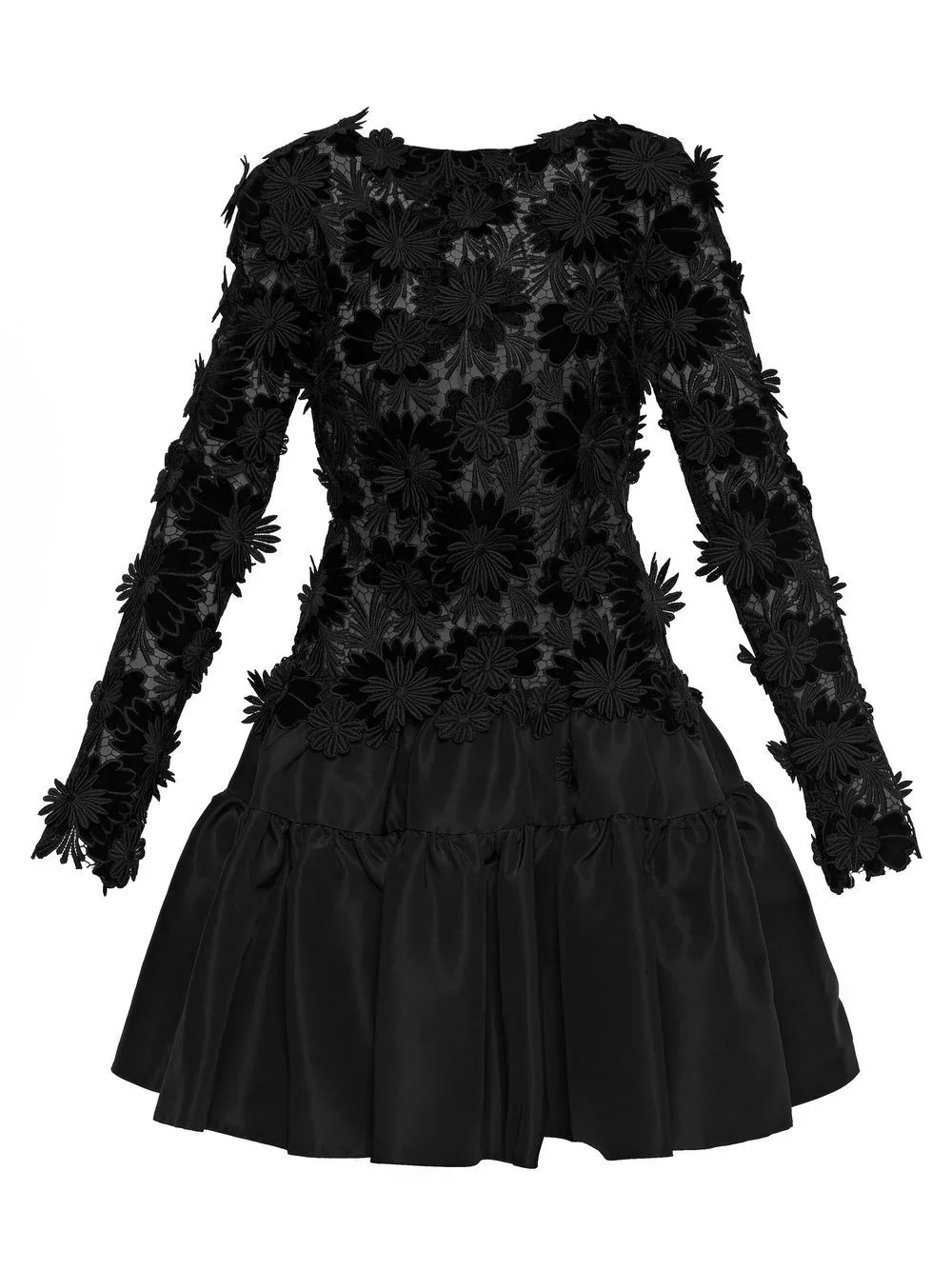 Saudi Arabia High Neck Long Sleeve Floral Prom Dress A-line Black 3D Lace Evening Dress Open Back Cocktail Party Dresses