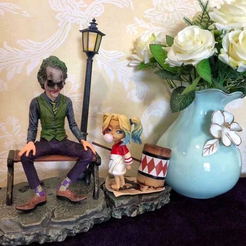 

New Joker And Harley Quinn Q Version Cute Scene Statue Figures Model Collection Toys Gift Doll Desktop Ornament