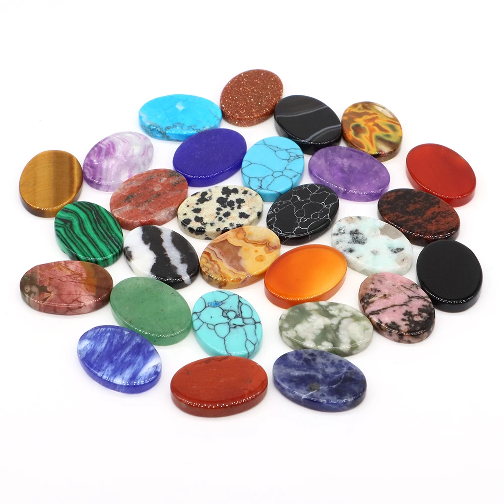 5pcs/Lot Natural Stone Oval Double-Sided Flat Gemstone Healing Crystal Amethyst Quartz Chakra Meditation DIY Jewelry Accessories