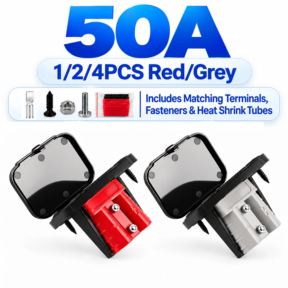 50A Connector Plug Flush Mount Bracket Panel Base Dust Cover for RV Caravan Boat Truck Marine Heavy Duty PC Red Grey