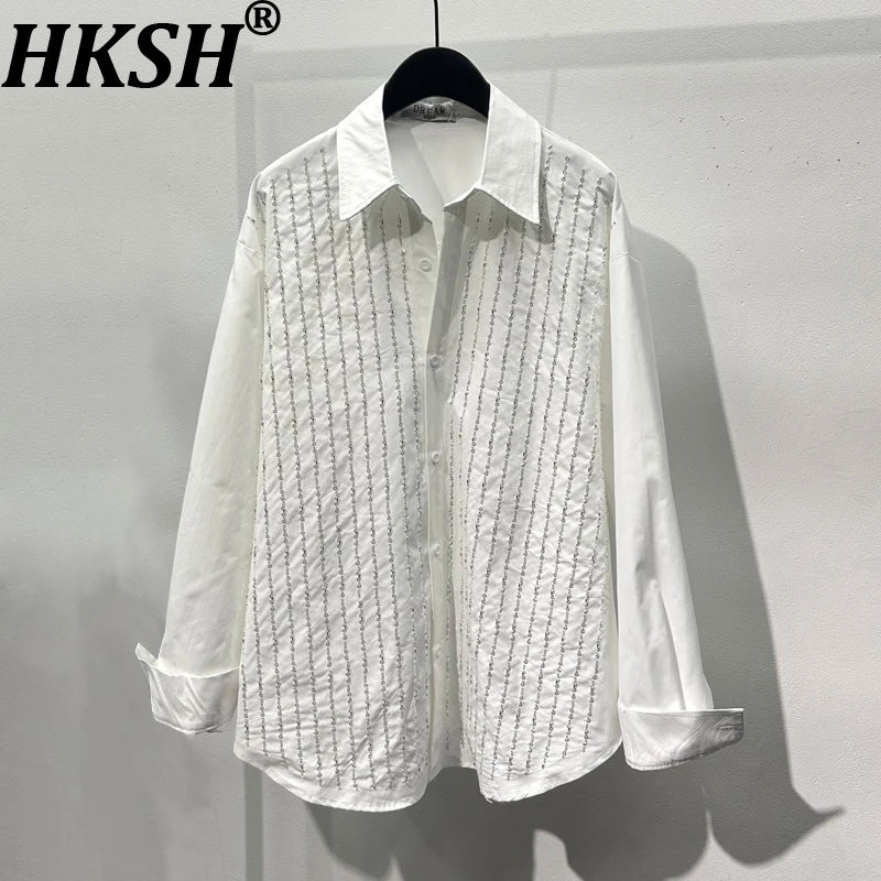 

HKSH Весна Осень Новая мужская рубашка с белыми блестками и дизайном Нишевая винтажная рубашка Элегантная мода High Street Свободные повседневные топы HK13628