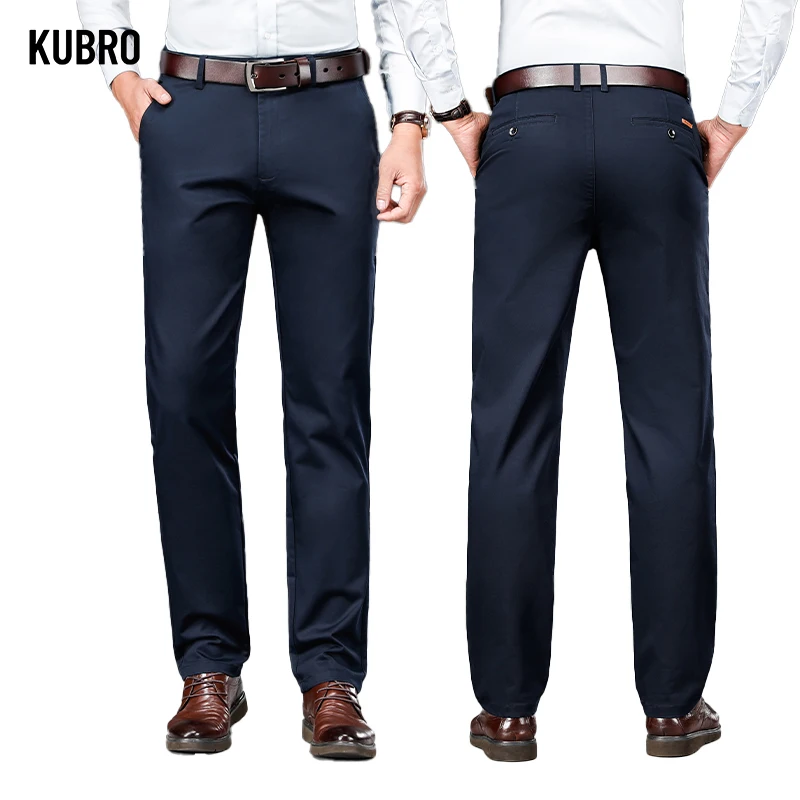 KUBRO-calças largas e retas para homens, terno casual, calças elegantes, escritório americano, roupas de alta qualidade, outono e inverno