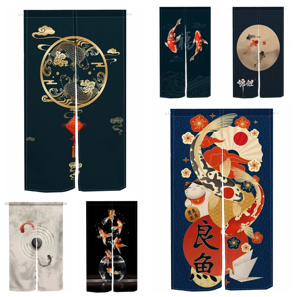 Japanese Creative Koi Split Door Curtain Half Curtain Kitchen Entrance Hanging Curtain Noren Fengshui Curtain Door Decoration