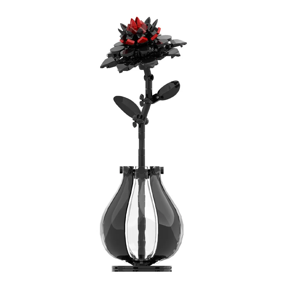 Blocs de construction MOC Fleur de Dahlia Rouge avec Vase – Kit DIY pour Adultes – Décoration Créati