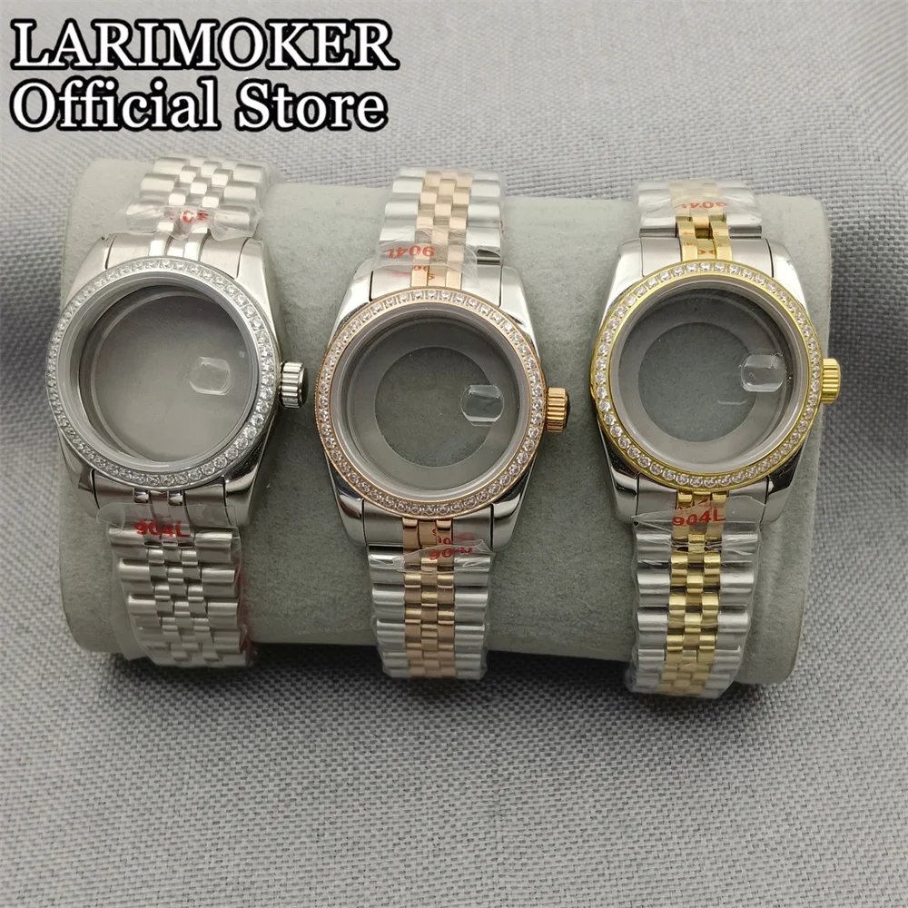 

LARIMOKER 31mm Women's waterproof Watch Case Silver Diamond Index Watch Case Stainless Steel Strap Sapphire Glass Fit NH05 NH06