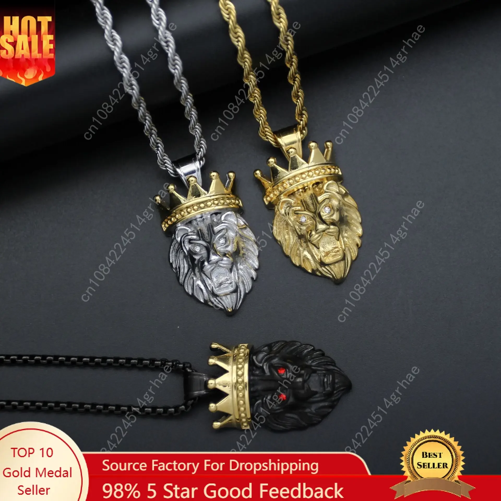 

hip hop Lion crown Pendant Necklace For Men Gold color 316L Stainless Steel Jewelry