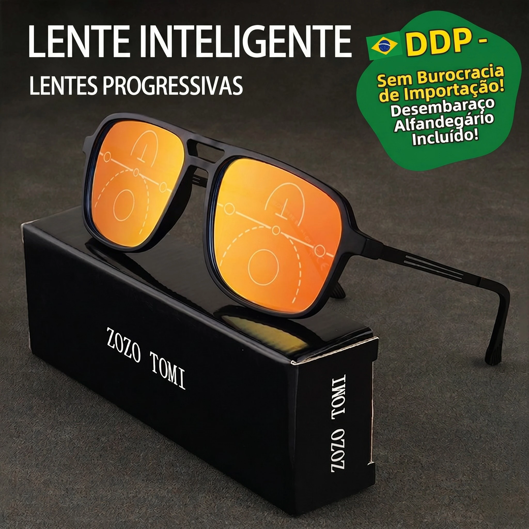 Óculos de Leitura Multifocal Progressivo Inteligente Masculino Feminino Hastes de Liga de Alumínio Clássico Estiloso Lente Transparente Antirreflexo Película Vermelha [DDP - Sem Taxas Extras e Sem Burocracia]