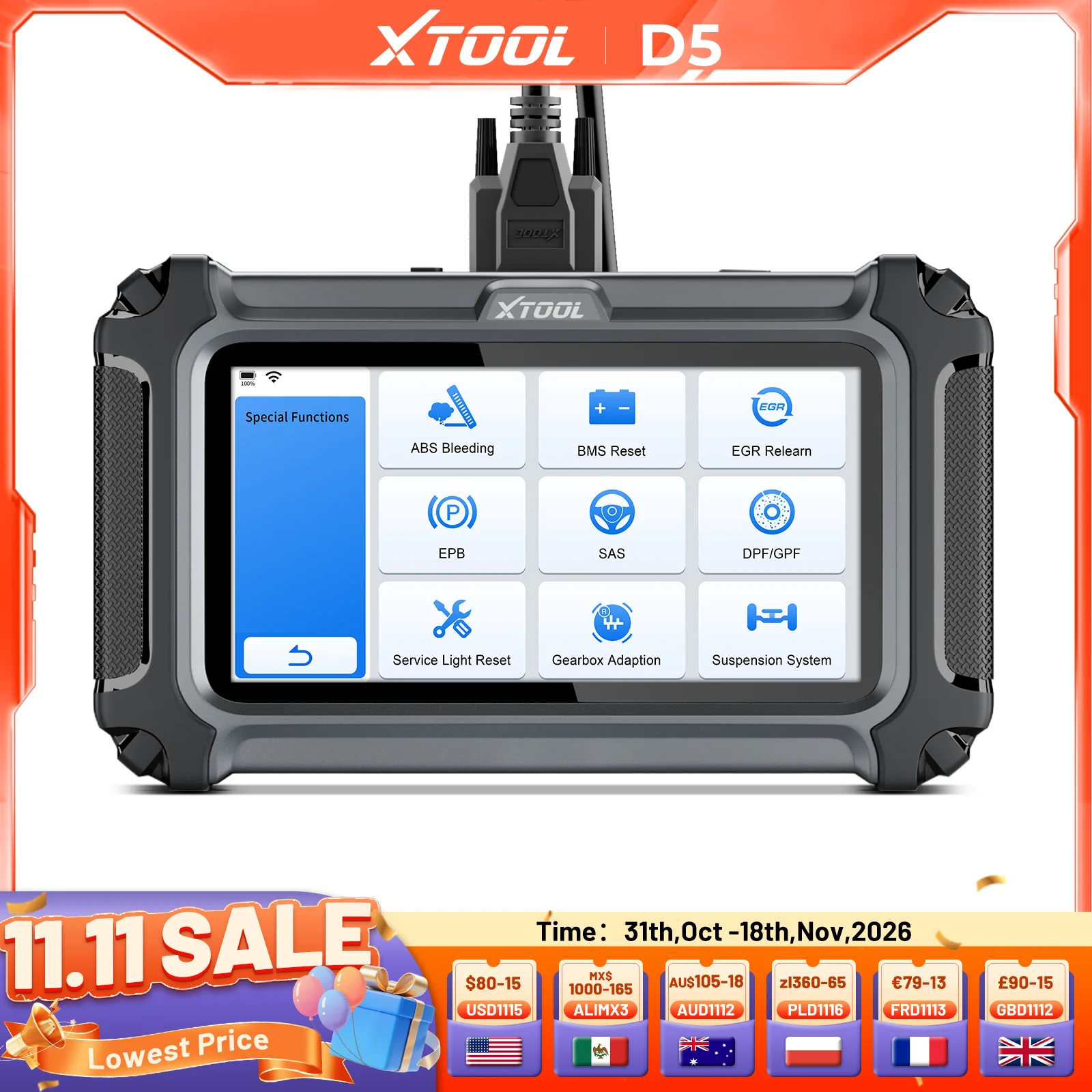 XTOOL D5 OBD2 Car Diagnostic Tool Auto VIN Automotive Scanner OIL Reset Injector Code Built-in FCA/CANFD Lifetime Free Update