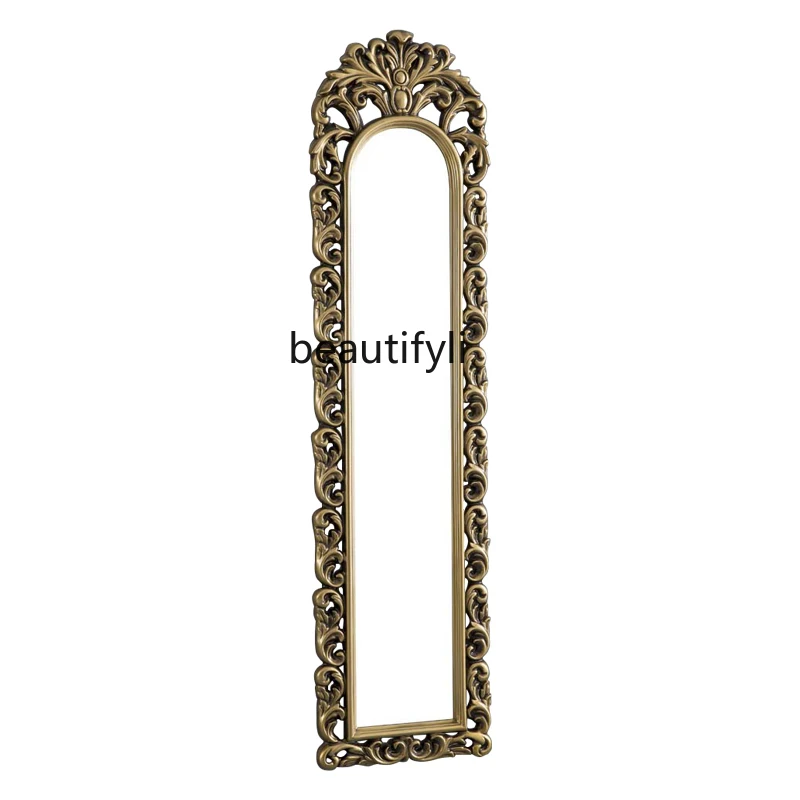 

European carved full-length mirror wall-mounted fitting mirror entrance wall-mounted light luxury full-body mirror