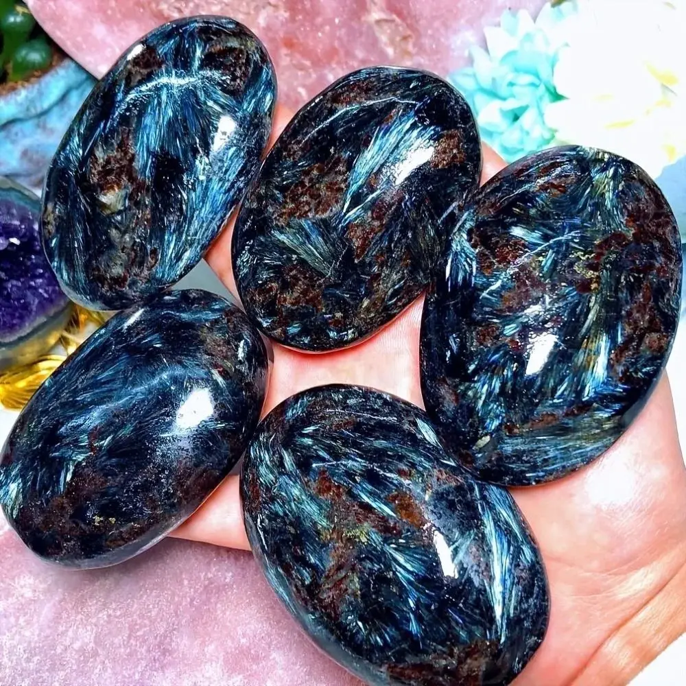 Natural Crystal Palm Astrophyllite Stone Pocket Energy Crystal Thumb Toy Hot Compress Crafts Healing Health Family message tool - view 3