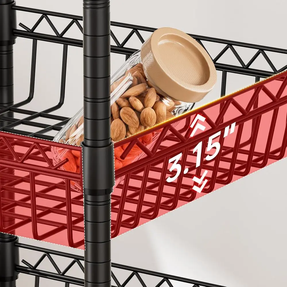 Prateleiras de armazenamento de arame metálico com rodas, 14x14x64,8, para cozinha, armário, lavanderia e organização de garagem, pretas