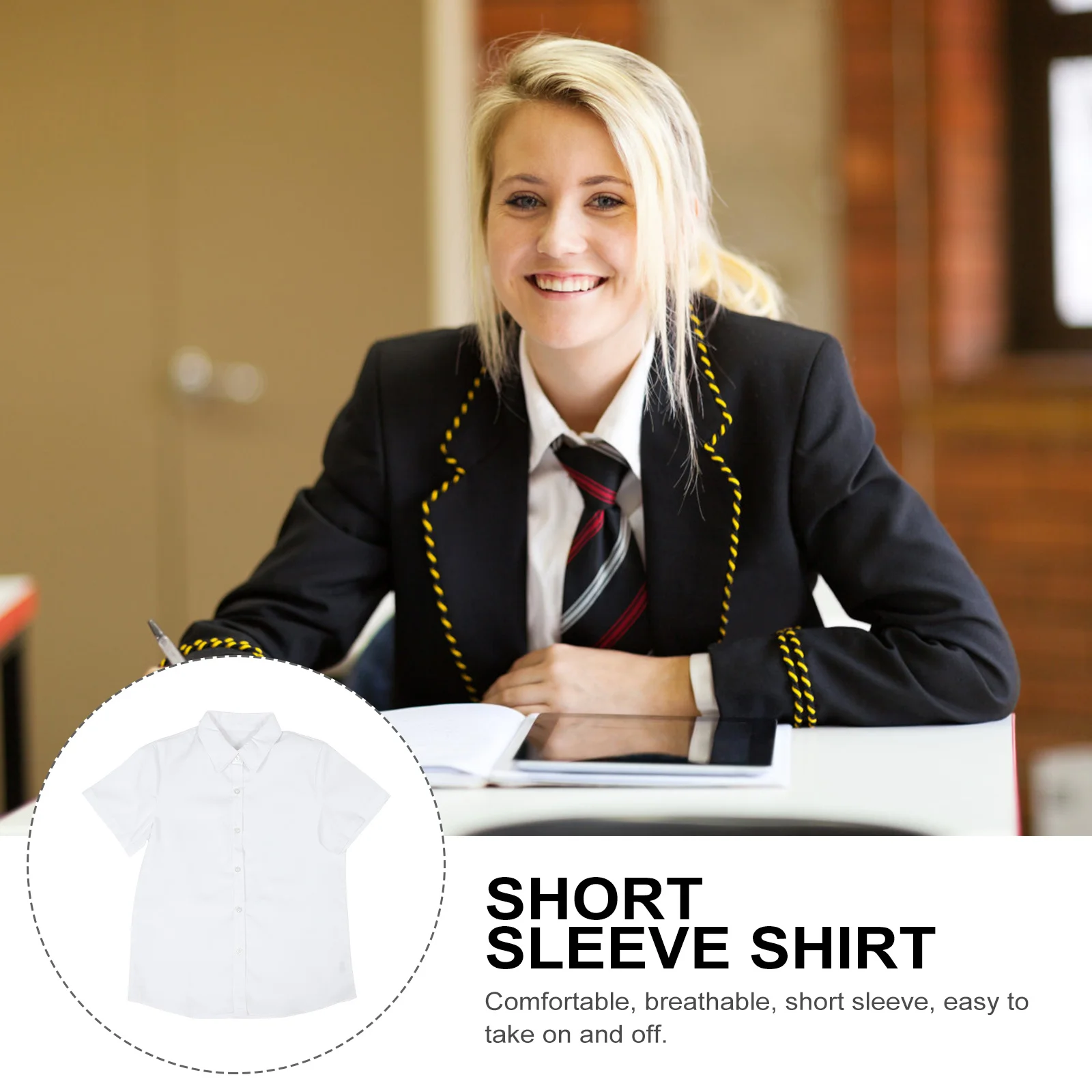 

1pc Japanese Style School Shirt Short Sleeve Student Uniform Class Top Comfortable Breathable Cotton Blend For