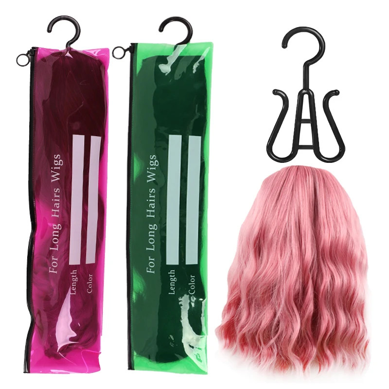 Plussign Wig Storage Bag With Hanger For Long Wigs Waterproof Wig Protection Case Pvc Zip Wig Bag With Holder Hanger Dust Proof