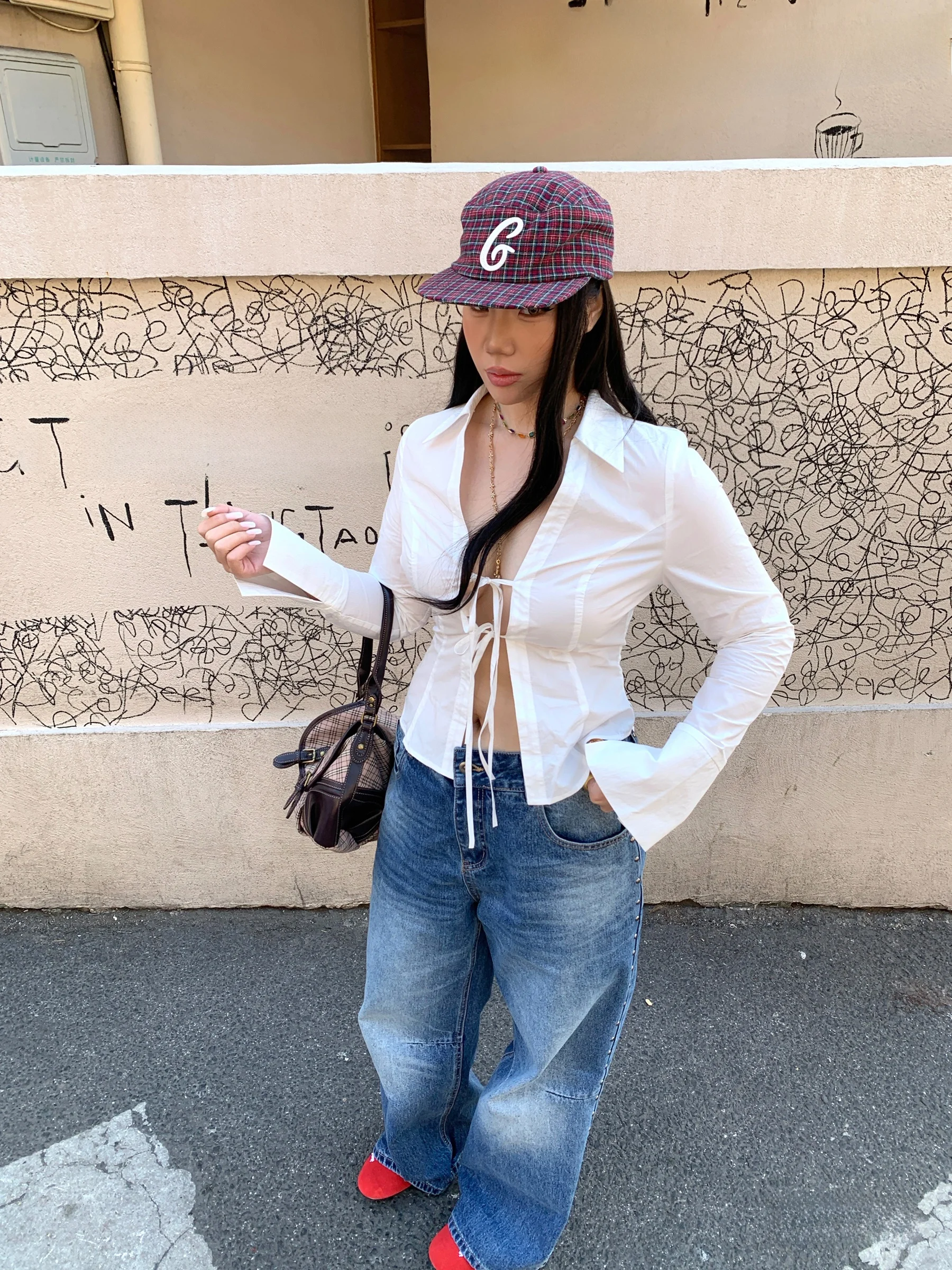 

Топ Boolibyoo в американском уличном стиле, большого размера, сексуальный, с завязками на талии, с вырезами, с длинными рукавами, для молодых женщин