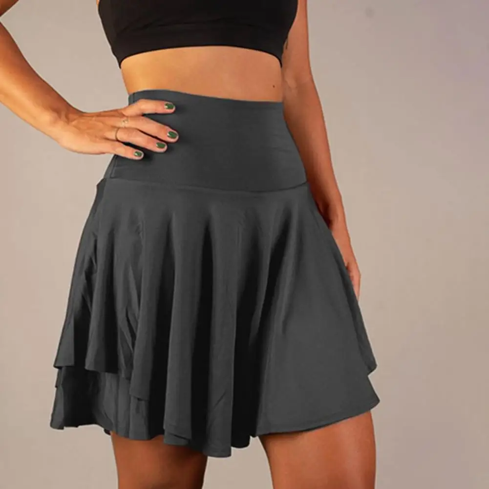 

Yoga Shorts Double Layers Women Mini Skirt Anti-exposure High Waist Wide Band Tummy Control Skirt Cheering Dance Sports Skirts
