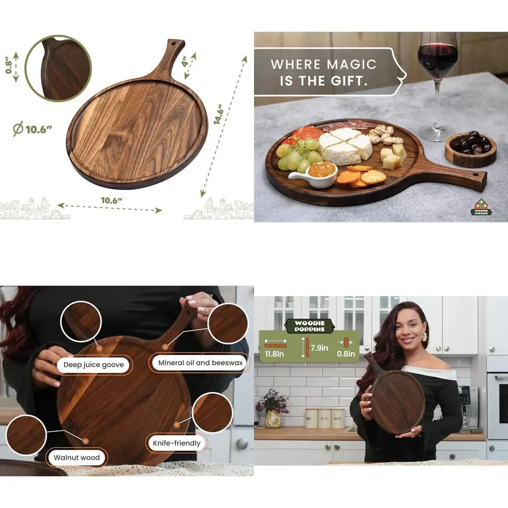 

Доска для приготовления мясных изделий из американского темного ореха 15x11 дюймов с ручкой — элегантное сервирование и резка для использования на кухне