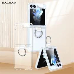 Solid Color Folding With Finger Ring Buckle Case For Samsung Z Flip 6 5 Zflip 5 Z Flip4 Z flip 3 5G Shockproof Matte Clear Cover