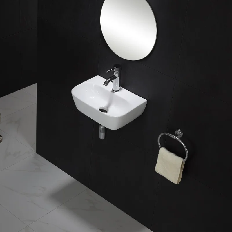 Small Apartment Wall Mounted Ceramic Vanity Set Compact Washbasin Cabinet Combination Simple Wall-hung Basin