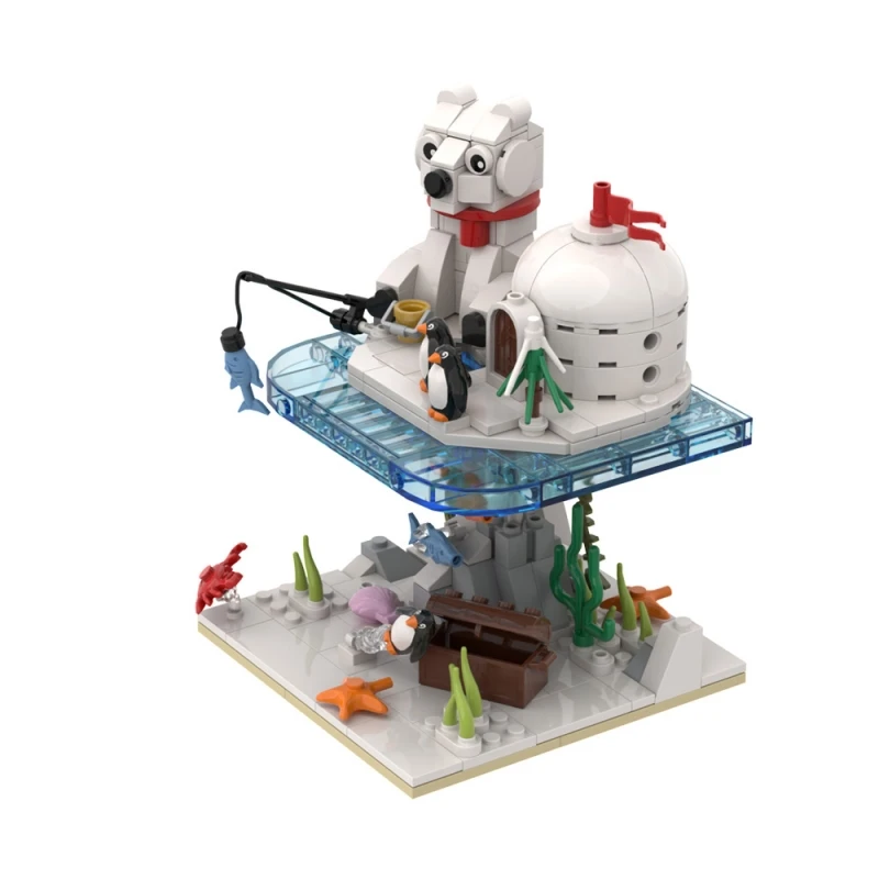 MOC Winter Penguin Castle Model Building Blocks Ice and Snow World Cute Penguin Polar Bear Crab Animal Brick Toy Christmas Gift