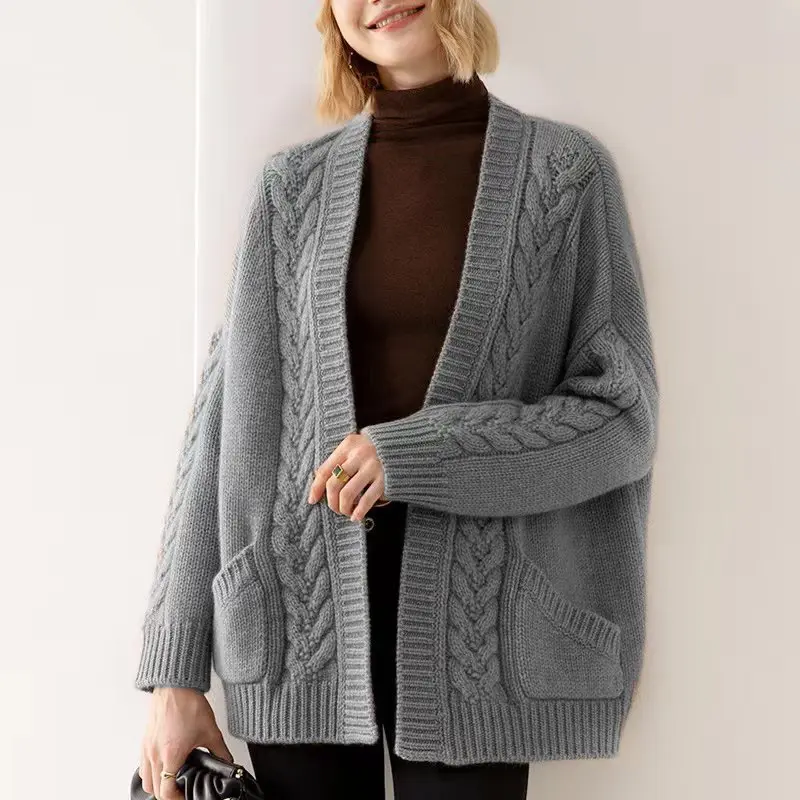 Women Belted Cable Knit Cardigan Long Sleeve Shawl Collar Patch Pockets 2025 Autumn Casual Women Outerwear Daily Cozy Chic Coat #5