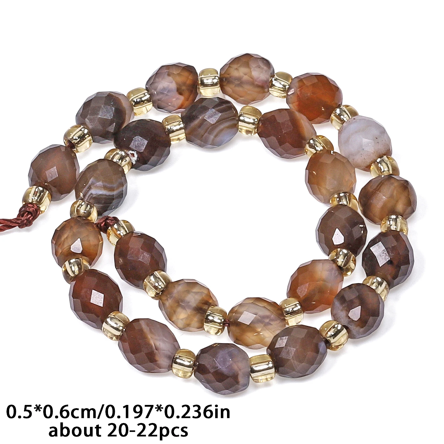 Natural Coffee Stripe Agate Stone Beads 5x6mm Faceted Oval Loose Spacer Beads for Jewelry Making Diy Handicrafts Accessories