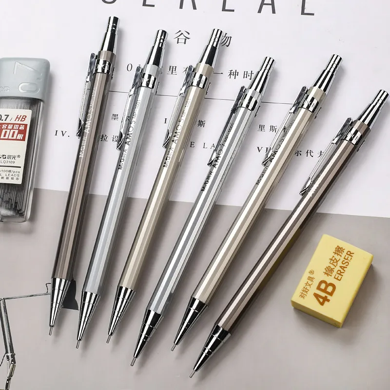 M&G MP1001 Full Metal Mechanical Pencil 0.5/0.7mm Retractable Lead Pencils for Students Break-Resistant Lead Daily Writing Tools