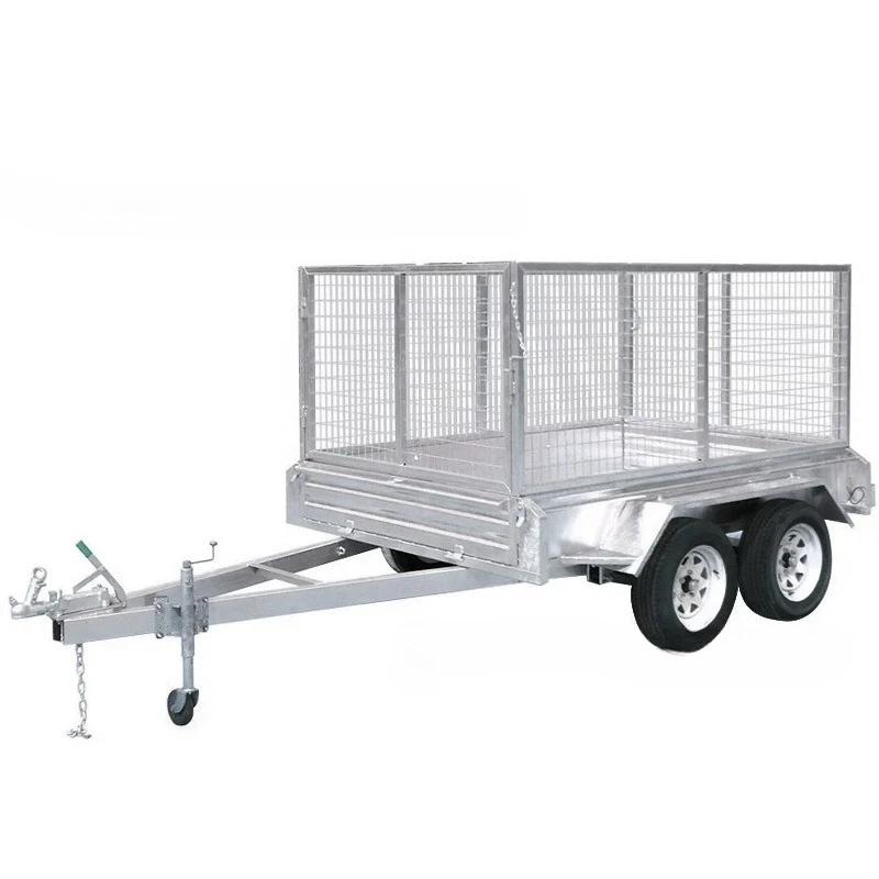 Hot dip galvanized trailer 7 * 4 8 * 5 10 * 5 single axle box trailer with cage material transportation flat truck