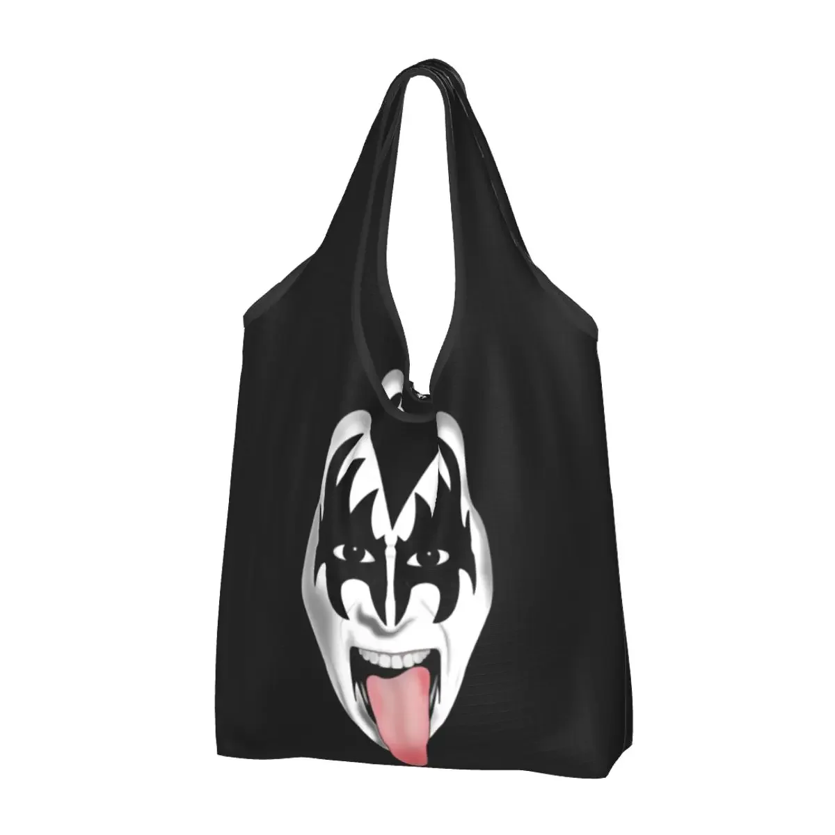 Reusable The Demon Kiss Band Gene Simmons Shopping Bags for Groceries Foldable Grocery Bags Washable Sturdy Large Tote Bags