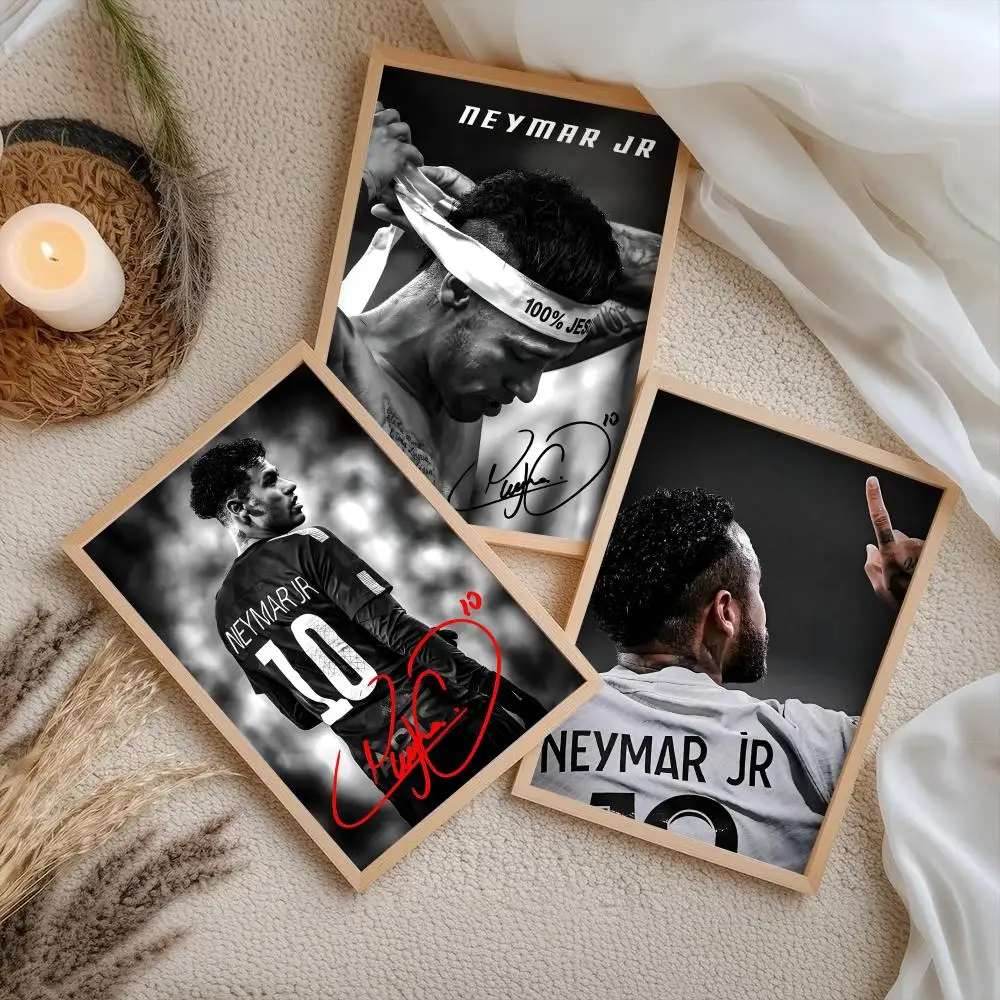 N-Neymar Jr Football Superstar Poster Stickers Self-Adhesive Painting Mural Decor Wall Decals for Bedroom Living Room Home Gift