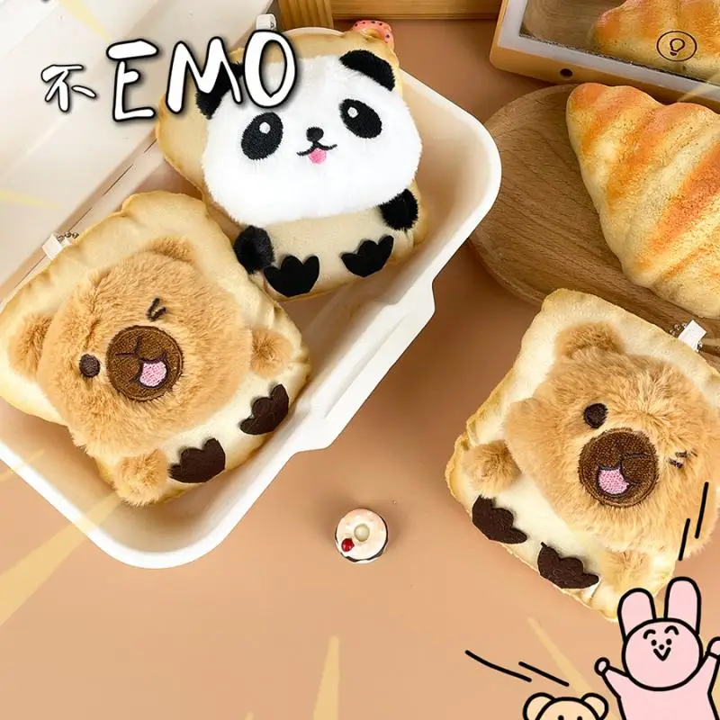 Bonito torrado pão panda brinquedo de pelúcia chaveiro dos desenhos animados macio pelúcia boneca pingente carro chaveiro mochila saco decoração presente do miúdo