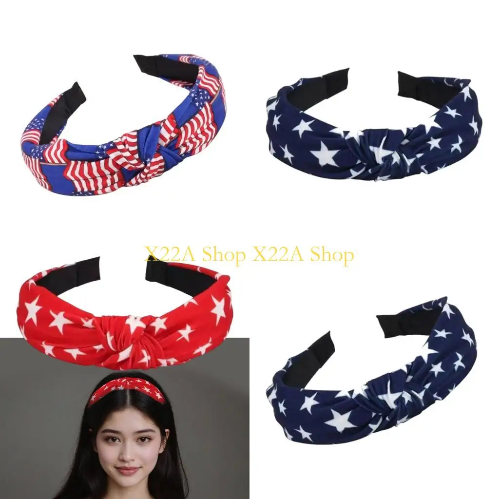 Unique Women's Patriotic American Flag Headbands Red White Blue Stars Hair Accessory For 4th Of July Independence Day