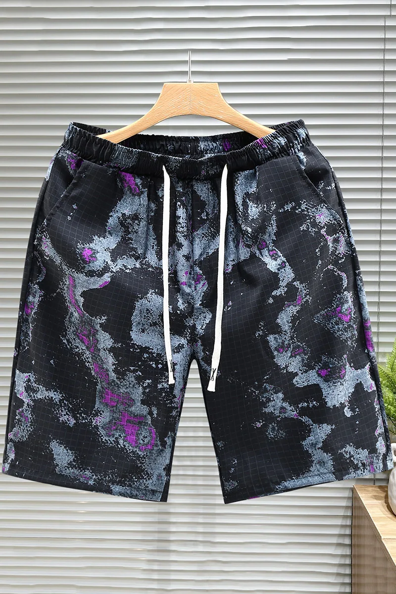 2024 New Men\'s Casual Beach Shorts Breathable Quick Dry Vintage Printed Bermuda Shorts Chinese-style shorts Streetwear