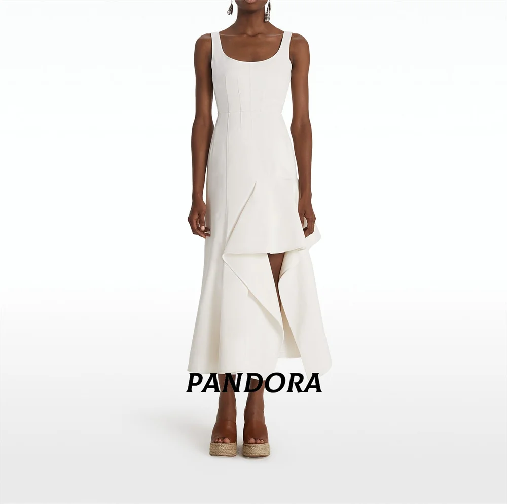 

Pandora Ivory Mermaid Scoop Collar Prom Dress Pleated Ankle Length Crepe Evening Summer Elegant Party Dress For Women 2024