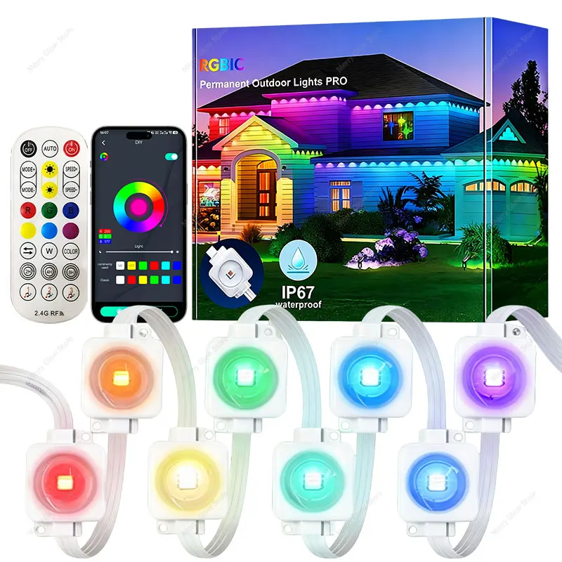 150FT 90LED Permanent Outdoor Smart RGBIC DIY Traufe Lichter IP67 Wasserdichte Musik Sync Timer Hause Weihnachten Halloween Decor alexa