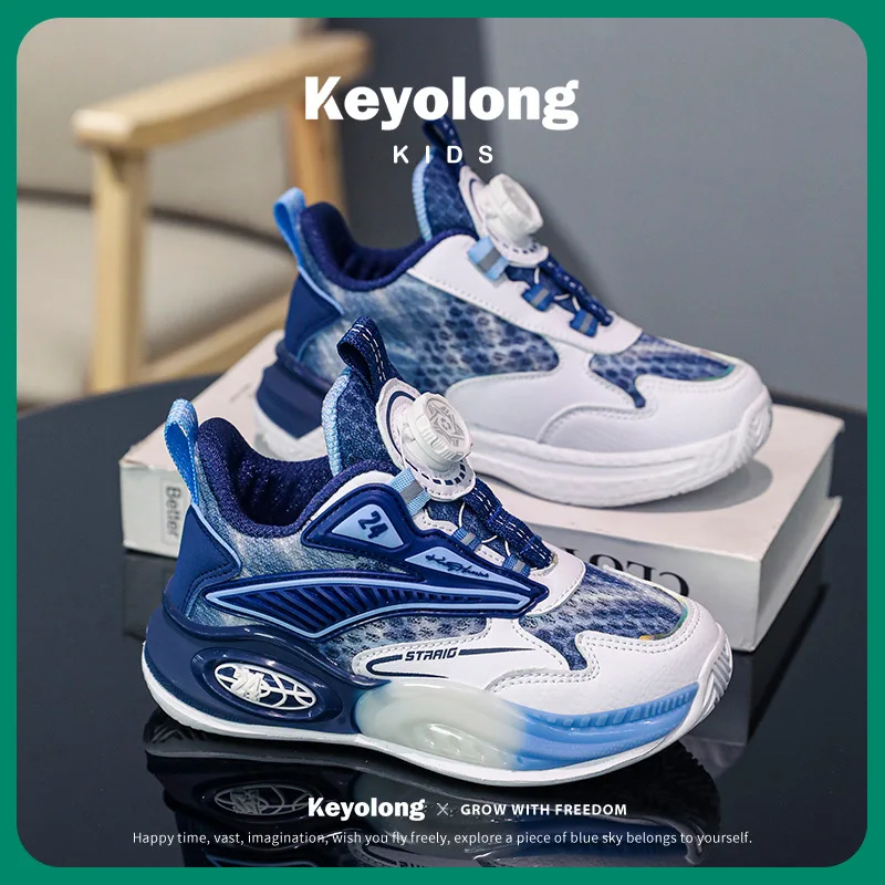 

Boys' Shoes 2024 Summer New Children's Mesh Breathable Sports Shoes for Big Children Rotating Buckle Single Mesh Basketball