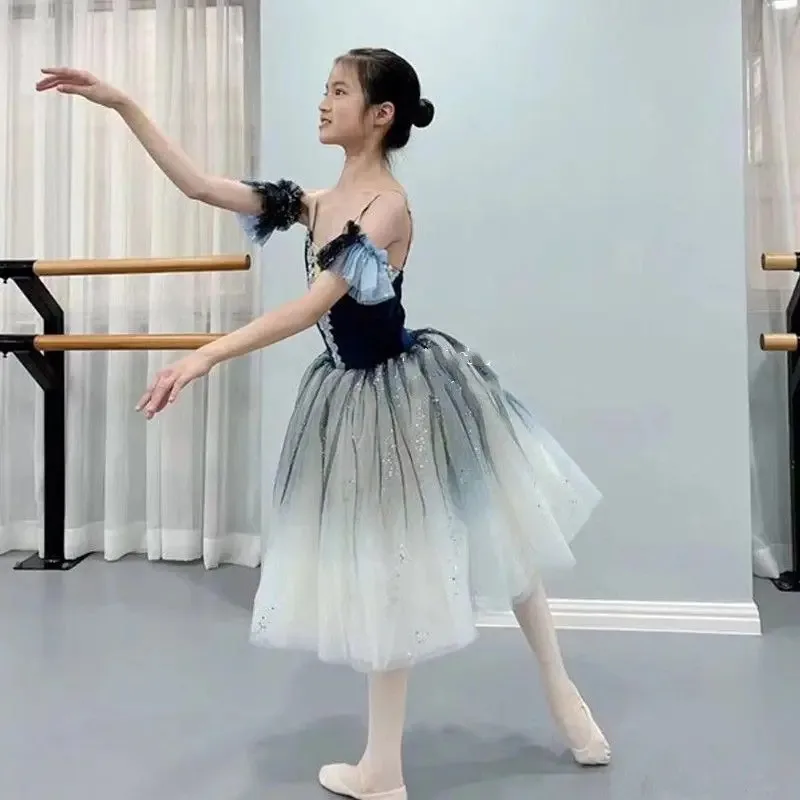 LCK01 Adult Kids Blue Long Tutu Professional Swan Lake Ballet Costume Ballet Tutu Ballet Dress Girls Performance Dancewear Yh1@！