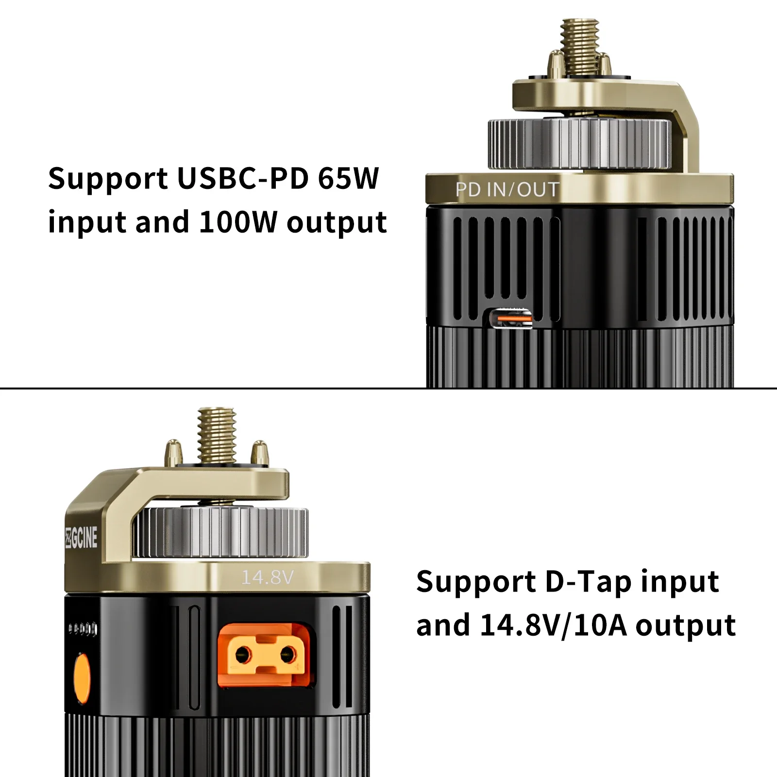 Heißer verkauf ZG-H90 batterie griff mit 100w pd eingang/ausgang und d-tap ausgang für video lichter, monitore, kameras tragbare batterie