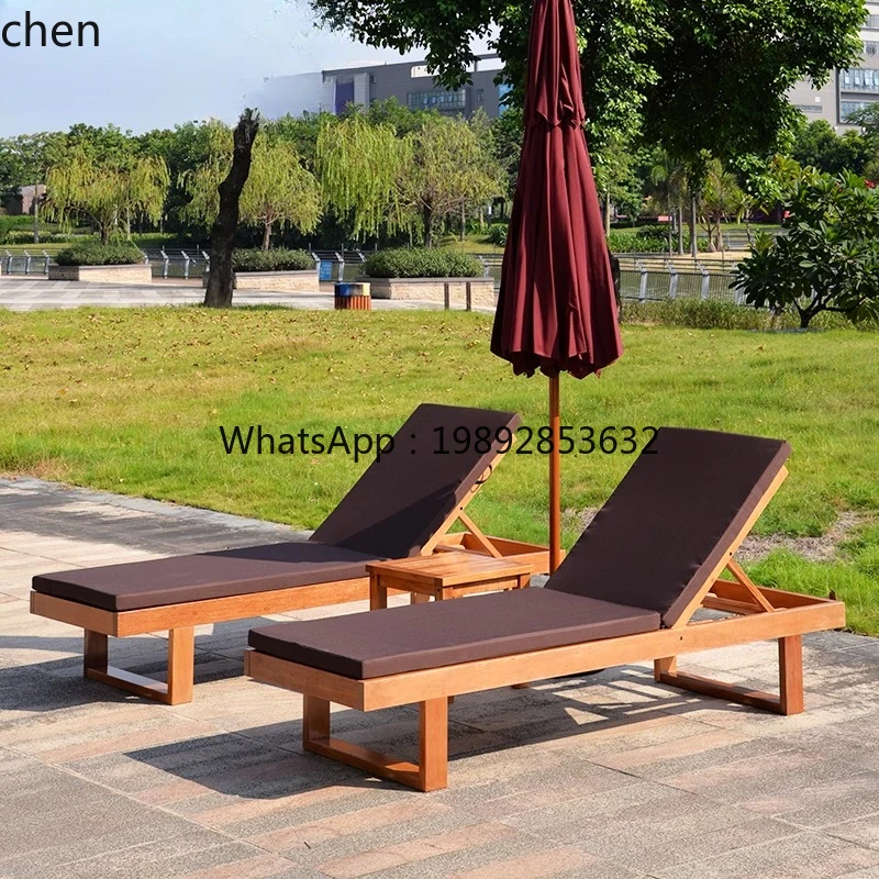 

beach chair seaside swimming pool solid wood lounger hotel homestay swimming pool leisure wood lounger