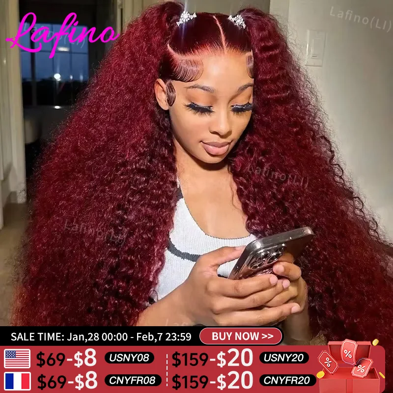 30 40 Inch 99J Burgundy 13x6 Hd Lace Frontal Human Hair Wig Red Colored 13x4 Transparent Lace Curly Deep Wave Frontal Wig