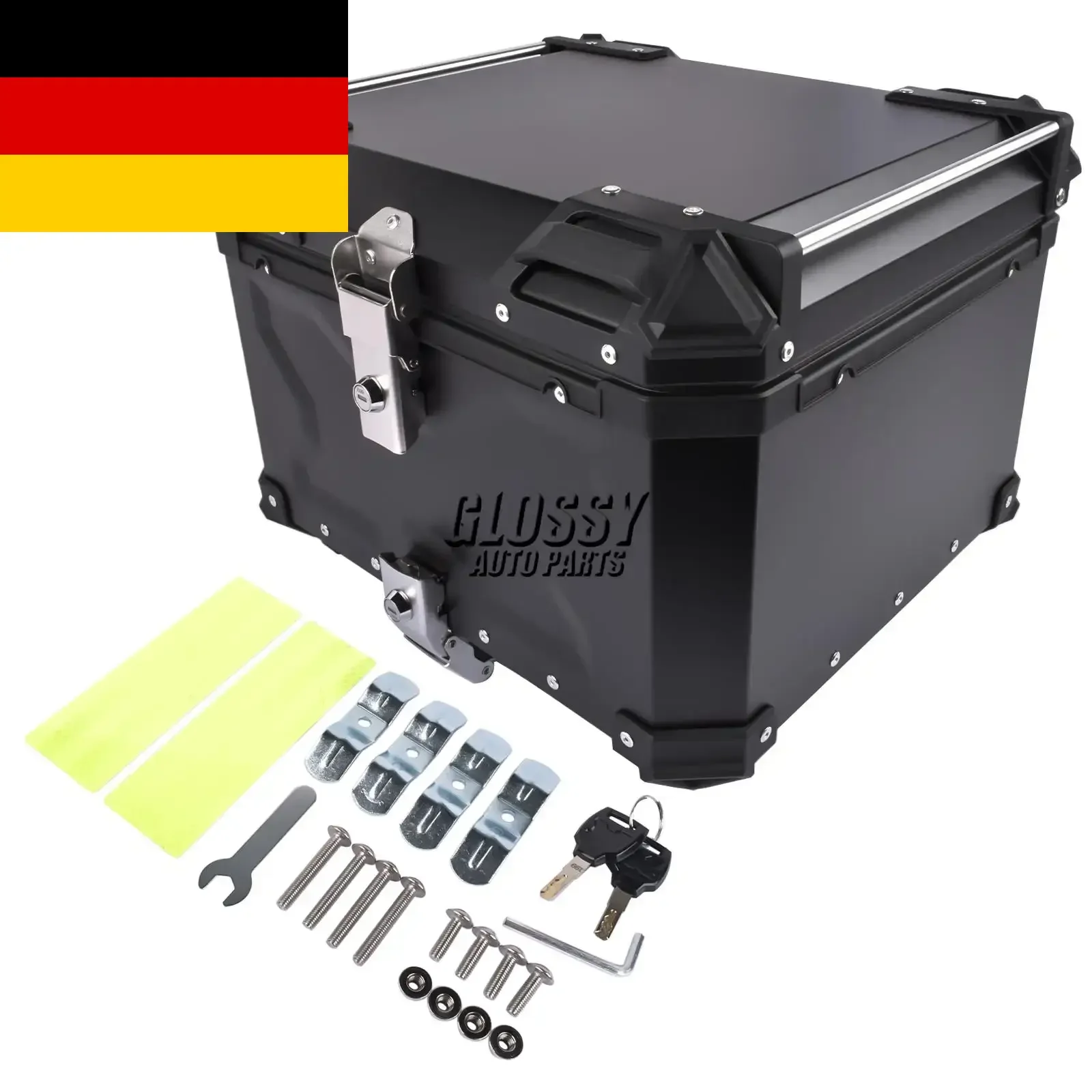 AP03 Schwarzer 55L Wasserdichter Motorrad-Topcase Aluminium-Motorradkoffer Tour-Heckbox mit Sicherheitsschloss