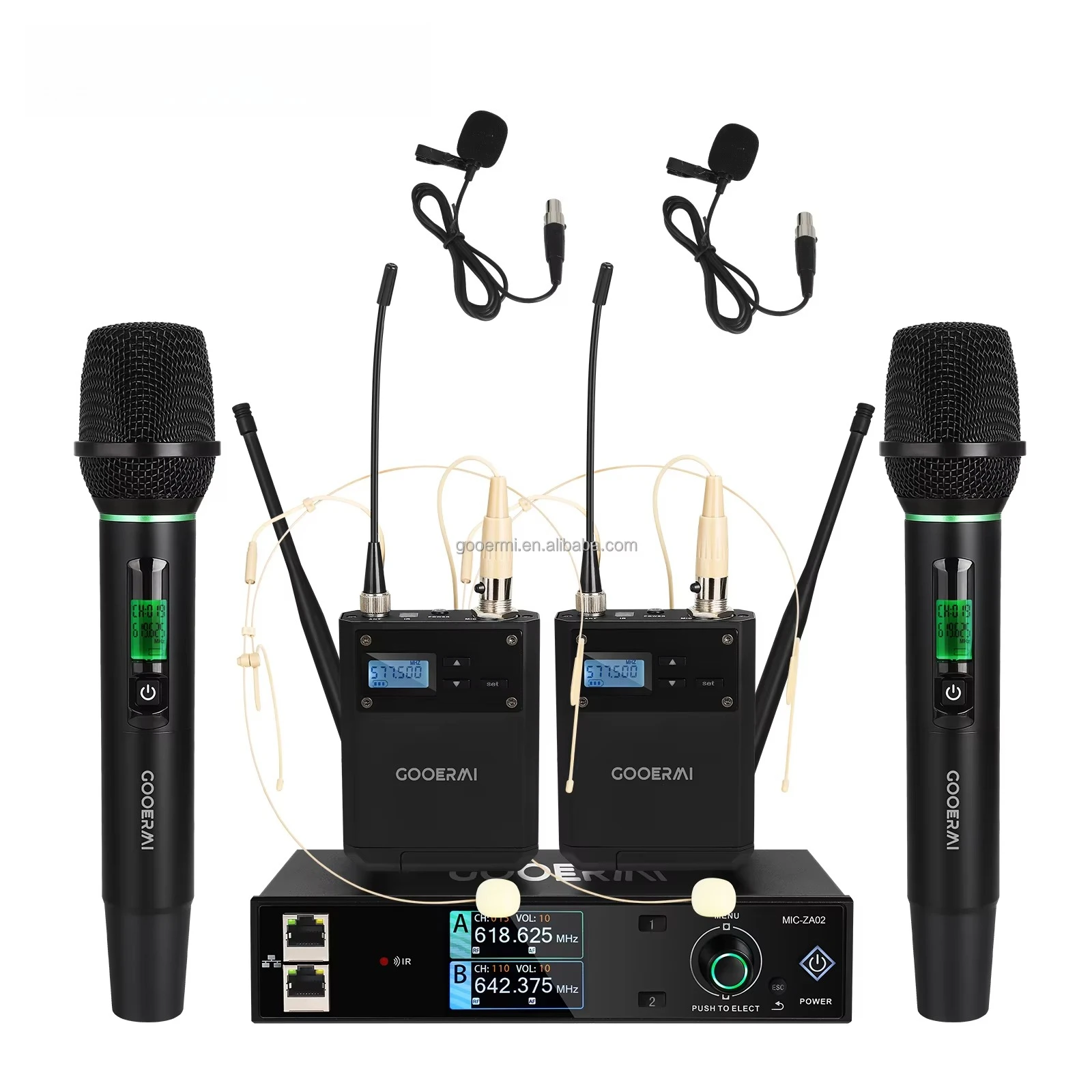 

MIC-ZA04 Pro Wireless Microphone System 4 Channel UHF Metal Cordless Handheld Headset Lavalier Lapel Mics For Church Karaoke