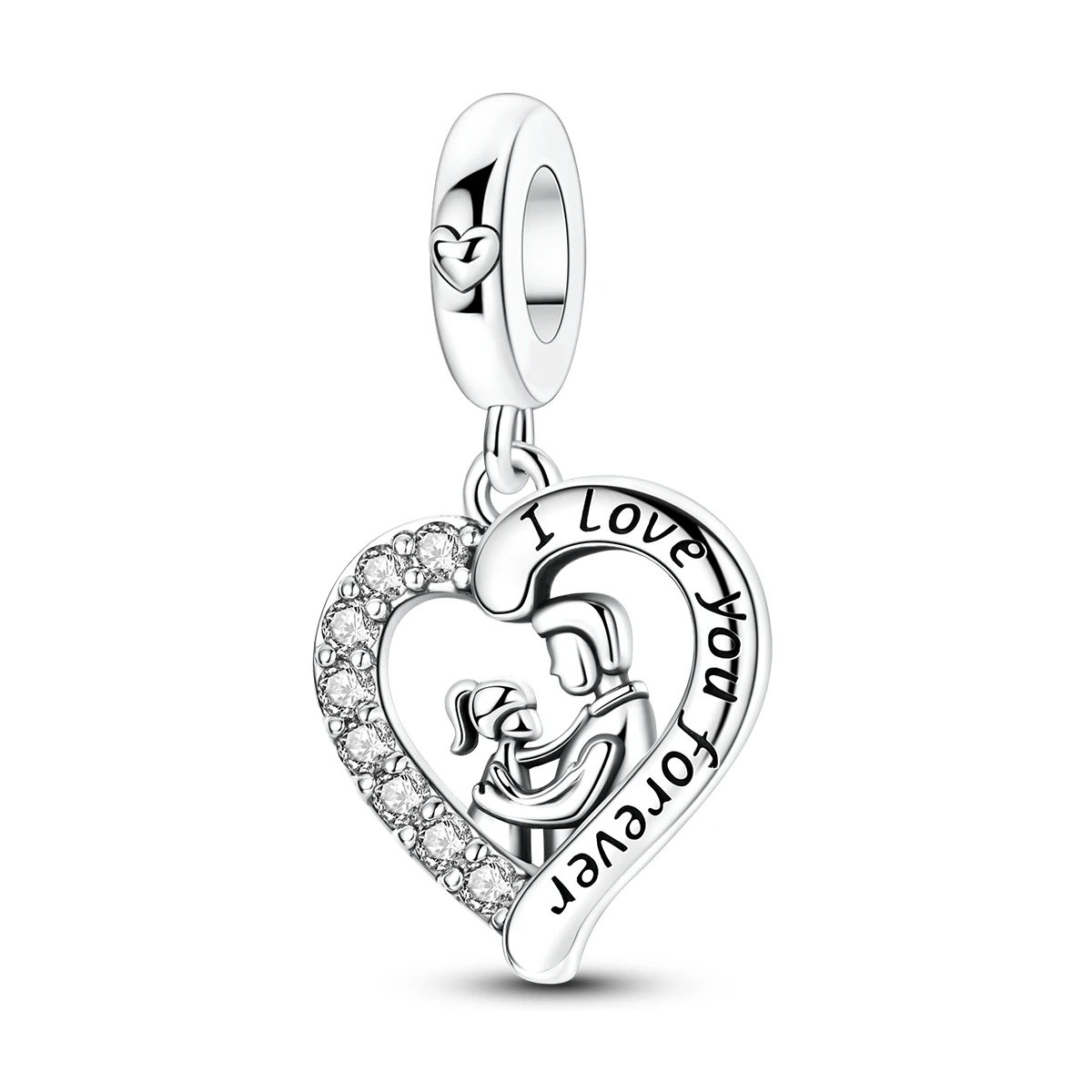 

925 Sterling Silver Father Daughter Heart Charm Pendant Family Love Women DIY Bracelet Necklace Keepsake Gift Jewelry