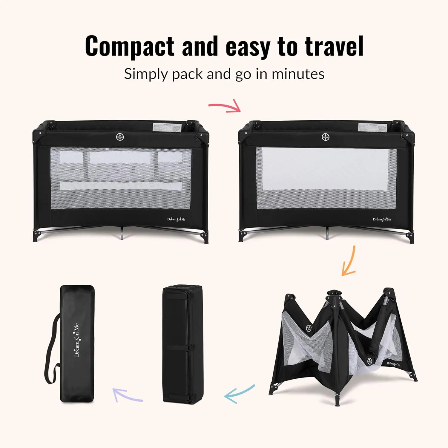 Parco giochi portatile per bambini con culla, design leggero e pieghevole, materasso e borsa da viaggio inclusa