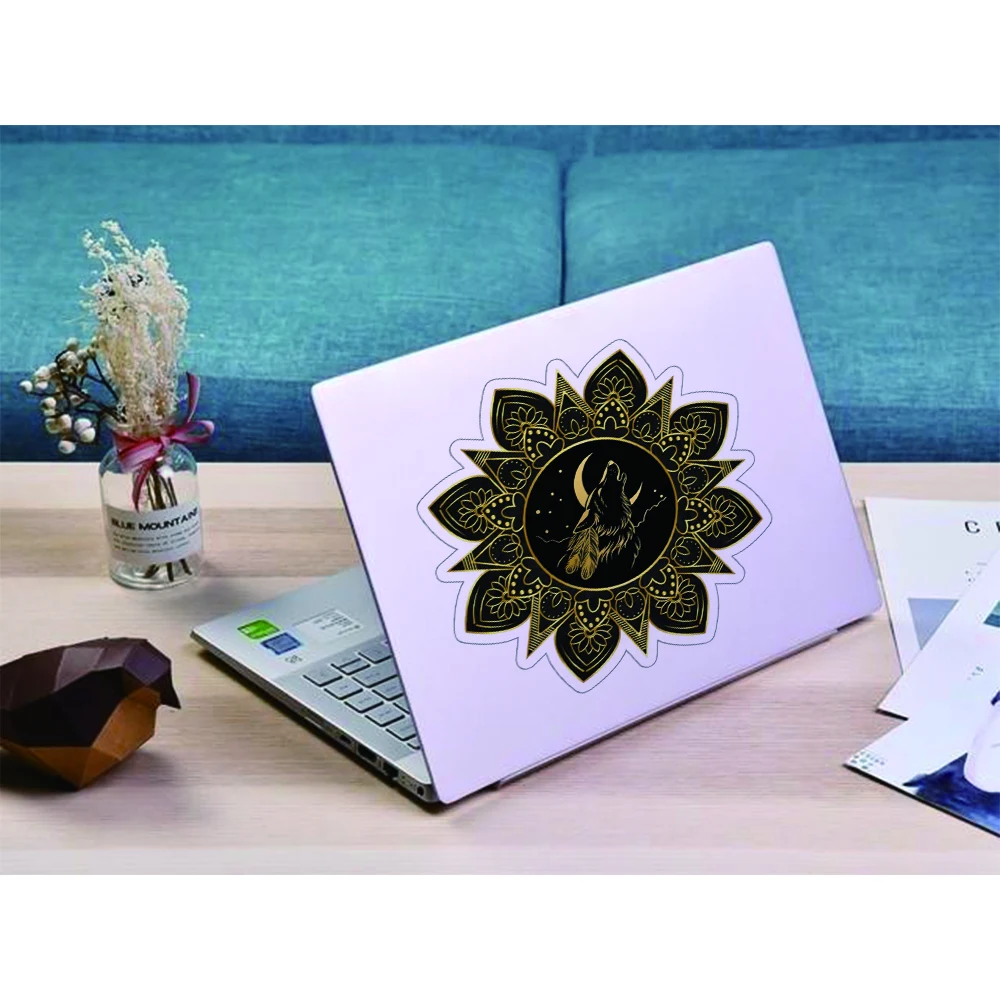 Three Ratels J837 Howling Wolf Luxury Mandala Sticker And Decals Occlusion Scratch DIY Vinyl Material Decor