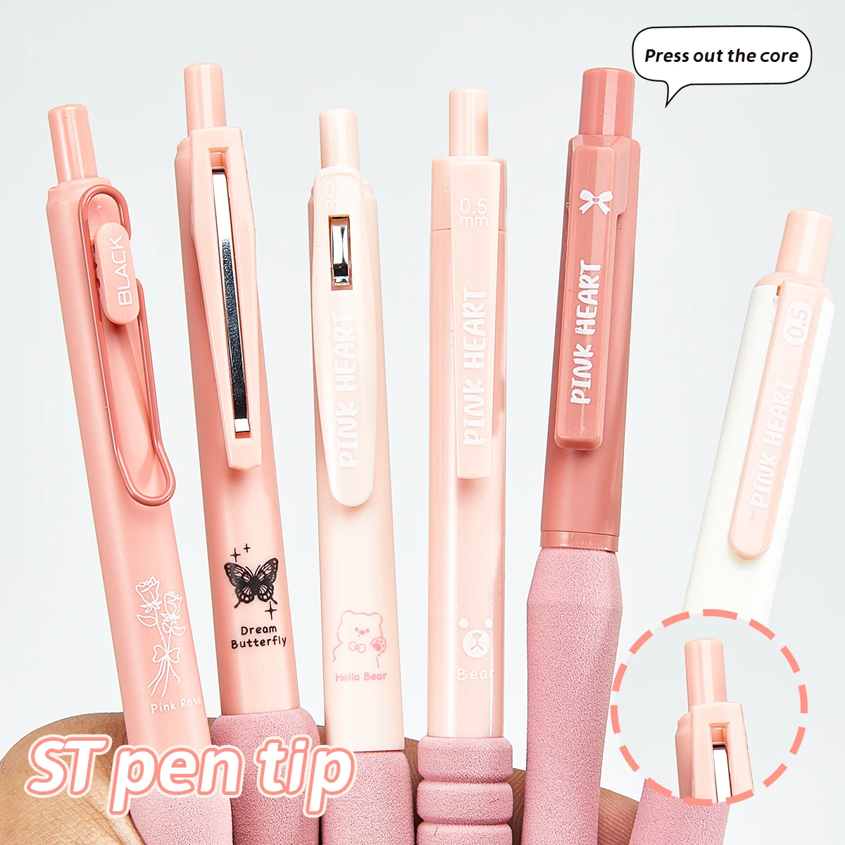 6pcs/set, Retractable Gel Pen, Planner Pens, Kawaii Stationary, 0.5mm Cute Pens, Black Gel Pens, Aesthetic Pens, School Supplies