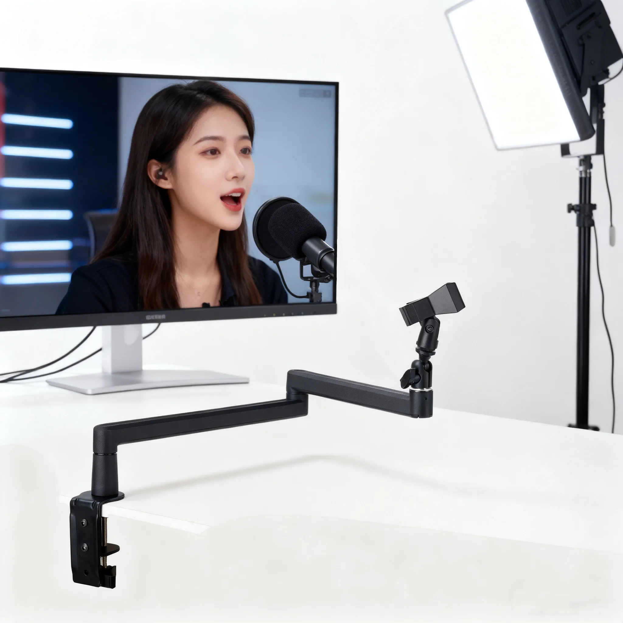 Aluminum Alloy Table Clamp Mic Stand 360 Rotatable Adjustable Universal Arm For Meeting Lecture Podcast