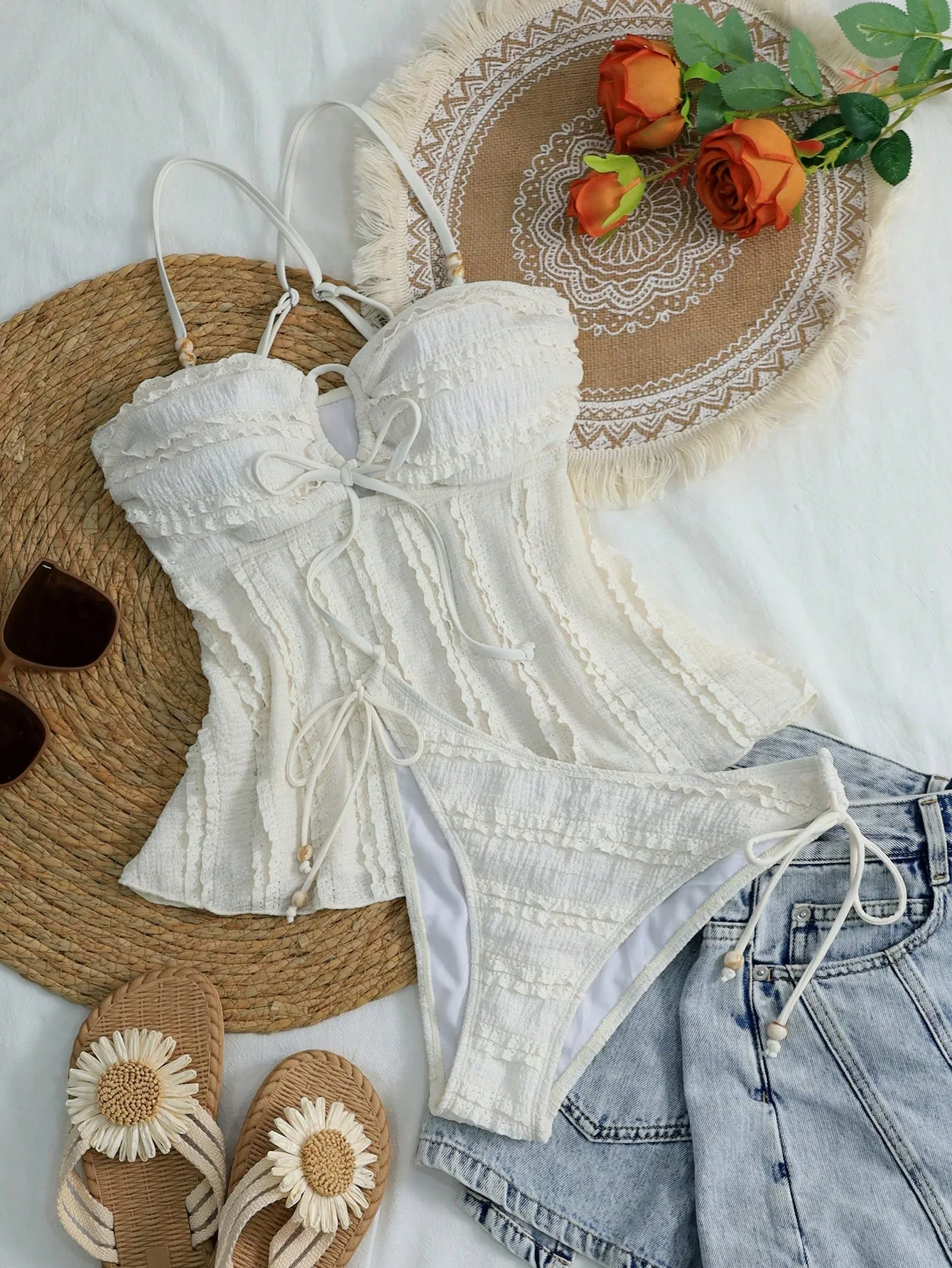 2PCs Solid Color Tank Top Briefs Bikini Cut Out Female Biquini Swimwear Bathing Suit New Beach Vacation Fashion Women Swimsuit