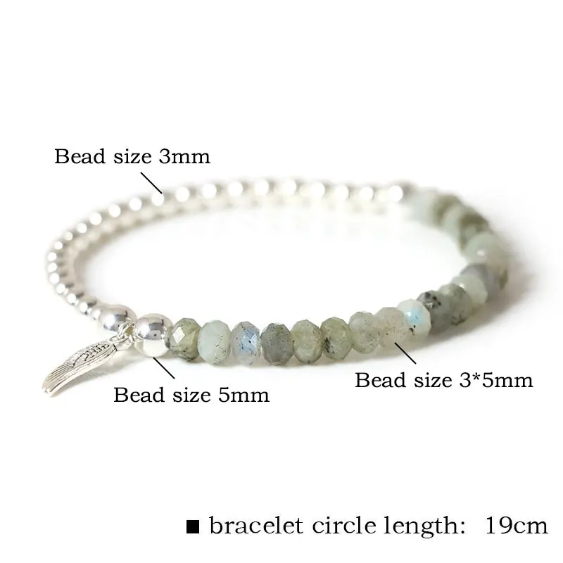 Fashion Angel Wing Charm Bracelet Faceted Natural Stone Bracelets Labradorite Beads Lucky Bracelet for Men Women Energy Jewelry