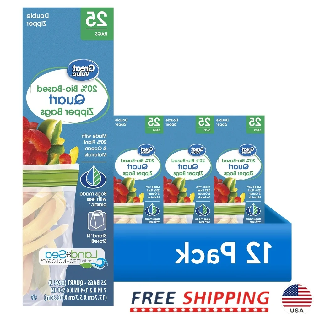 

12 Pack Clear Resealable Double Zipper Quart Bags Eco-Friendly Food Storage Bags 25 Count Strong Closure Household Travel Use